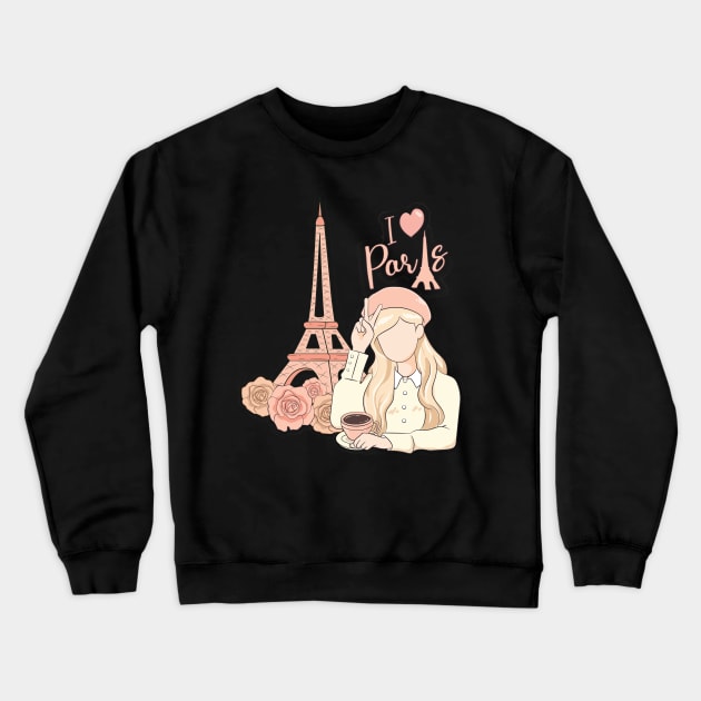 I Love Paris Traveler Girl Crewneck Sweatshirt by Irene Koh Studio